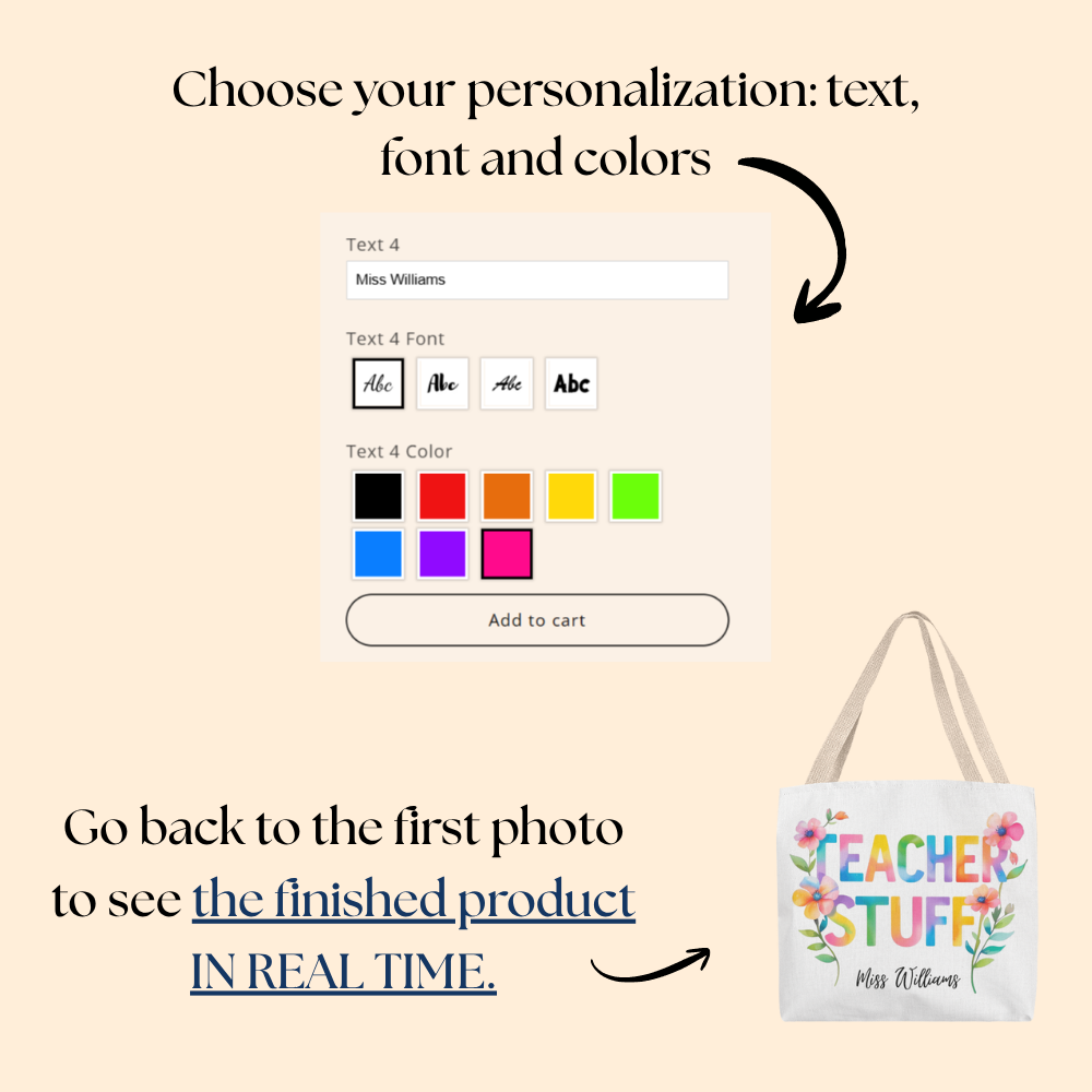 Personalized TEACHER STUFF Tote Bag – Custom Teacher Name Gift