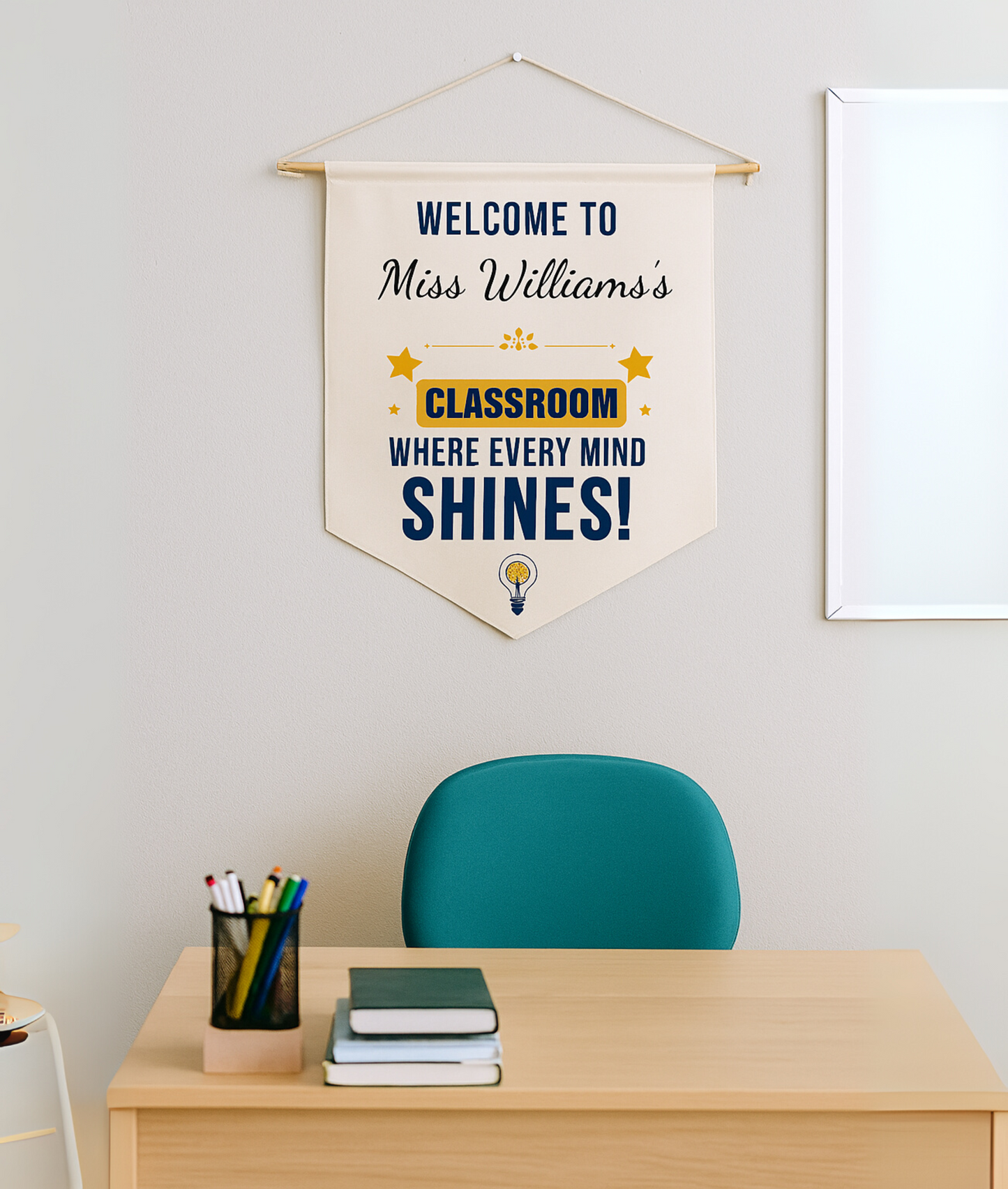 Personalized Teacher Wall Pennant – Custom Classroom Banner with Name – Unique Teacher Gift – Printed Decor for Classroom