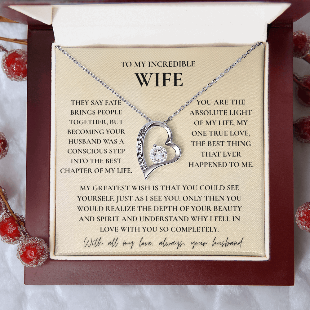 To My Wife Necklace - Romantic Heart Gift with Message Card