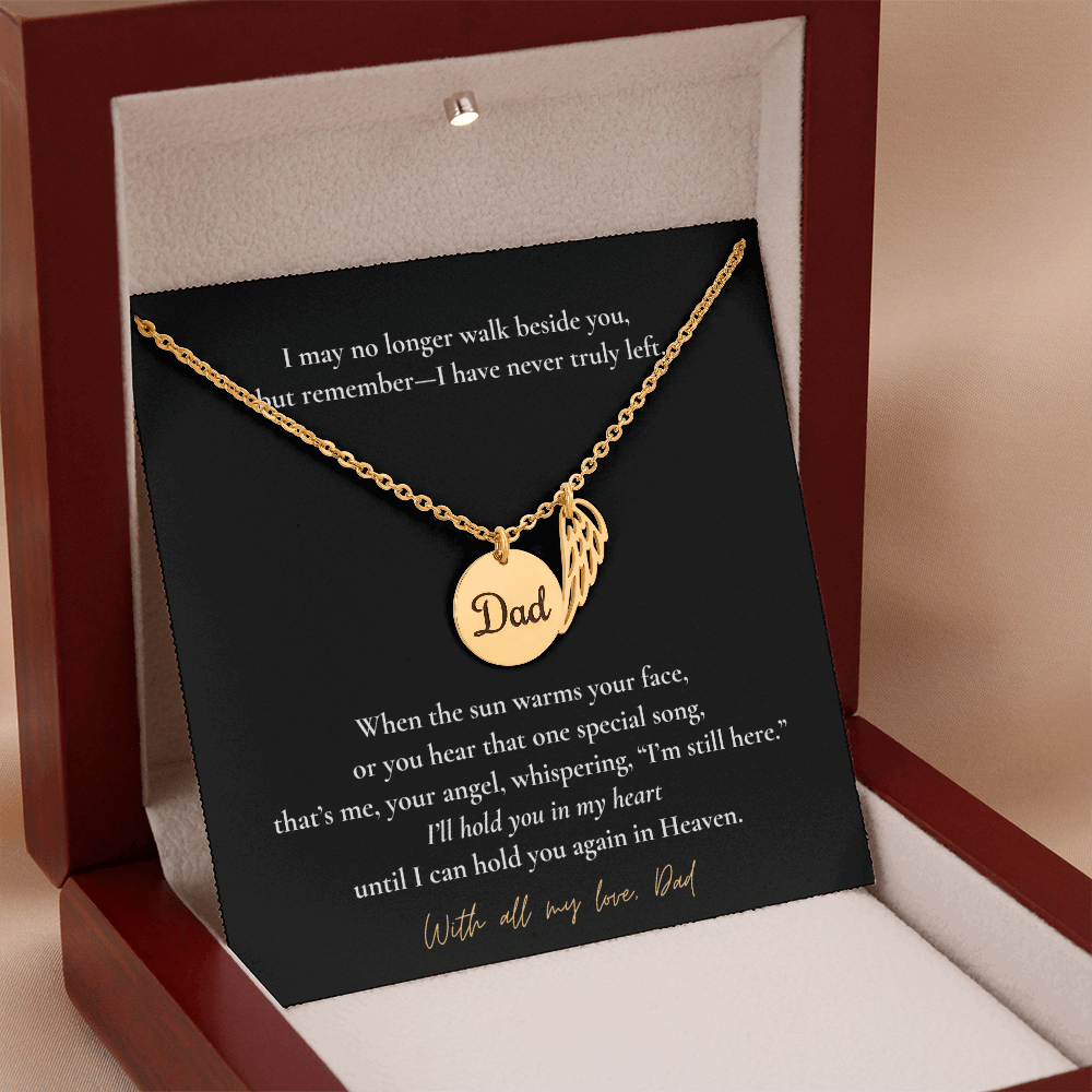 Memorial Jewelry for Loss of Dad – Remembrance Necklace with Angel Wing – Sympathy Gift Keepsake