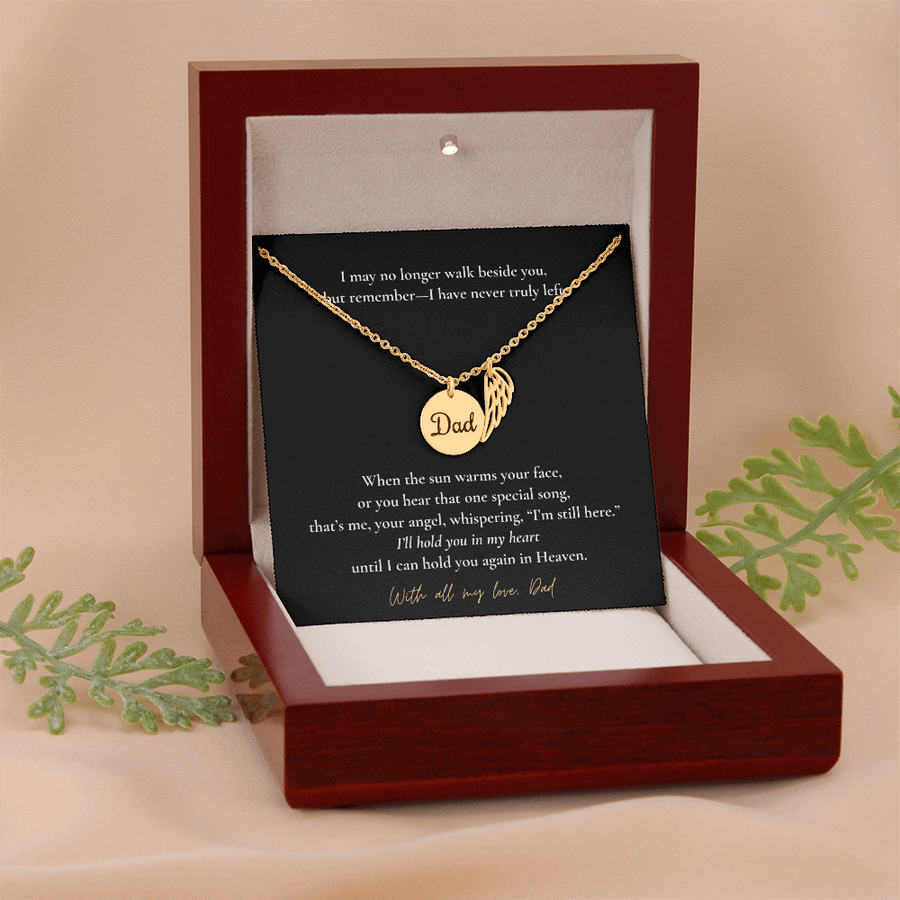 Memorial Jewelry for Loss of Dad – Remembrance Necklace with Angel Wing – Sympathy Gift Keepsake