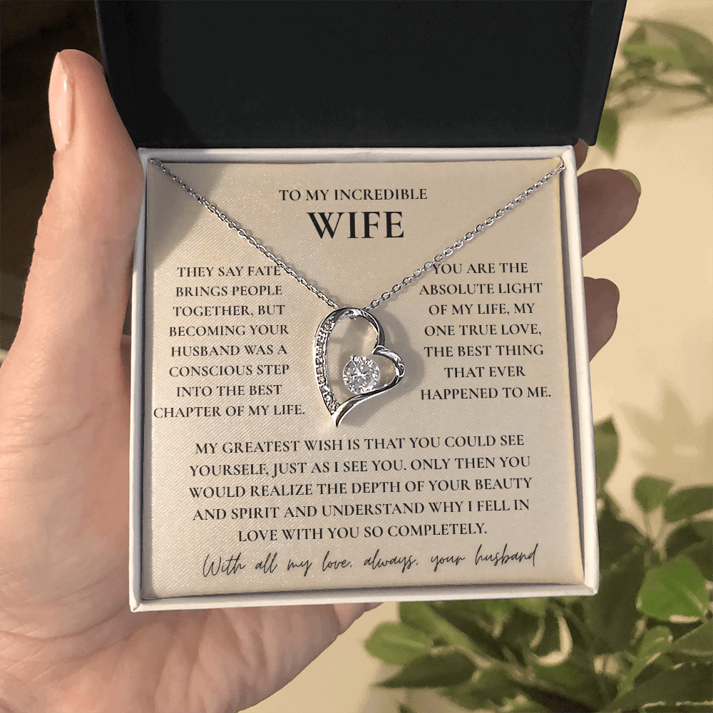 To My Wife Necklace - Romantic Heart Gift with Message Card