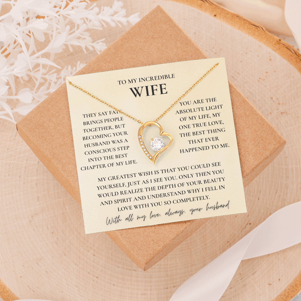 To My Wife Necklace - Romantic Heart Gift with Message Card