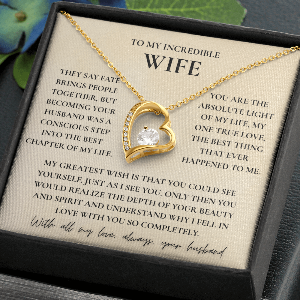 To My Wife Necklace - Romantic Heart Gift with Message Card