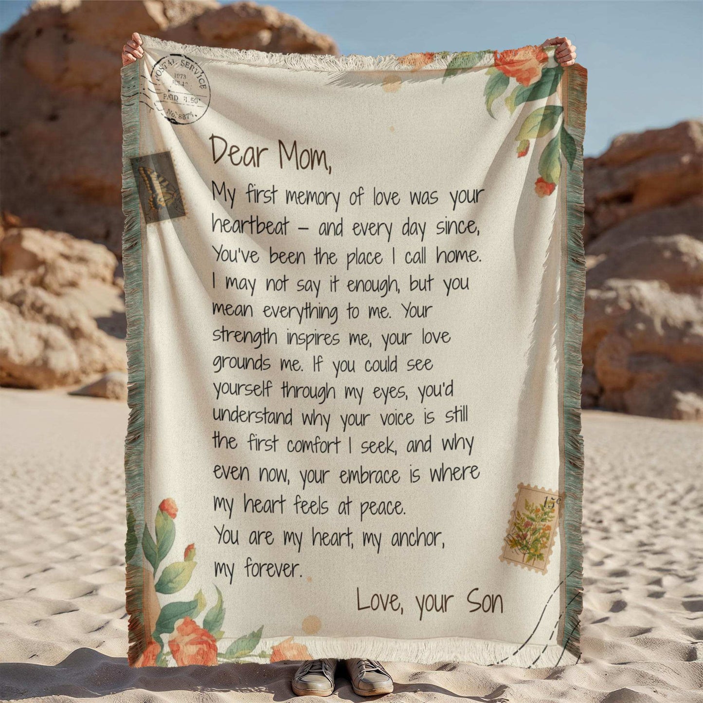 To My Mom Printed Woven Blanket - From Son - Heartfelt Message Perfect for Christmas, Mother's Day or Birthday
