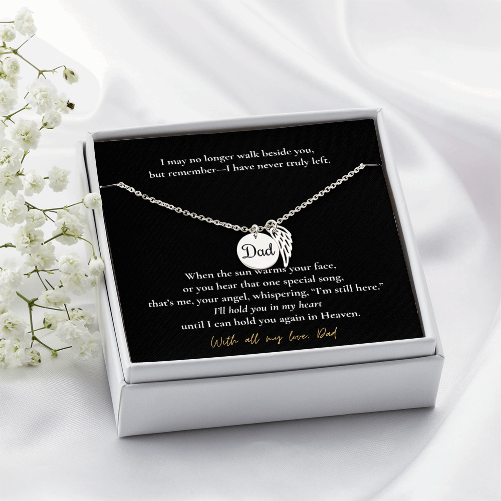 Memorial Jewelry for Loss of Dad – Remembrance Necklace with Angel Wing – Sympathy Gift Keepsake