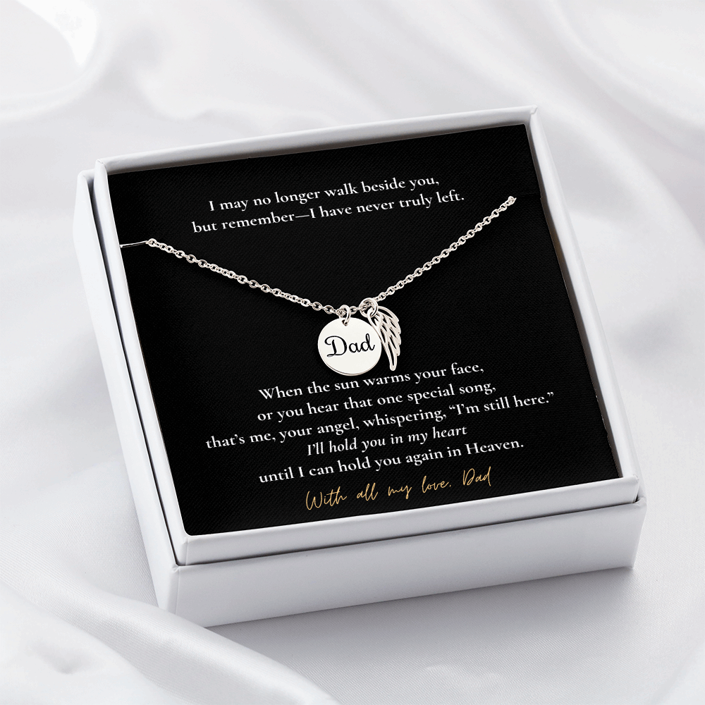 Memorial Jewelry for Loss of Dad – Remembrance Necklace with Angel Wing – Sympathy Gift Keepsake