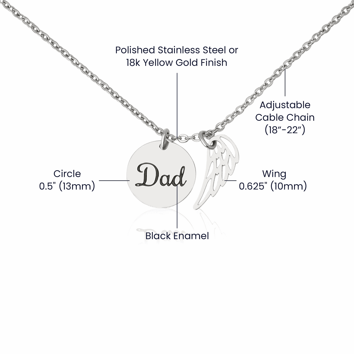 Memorial Jewelry for Loss of Dad – Remembrance Necklace with Angel Wing – Sympathy Gift Keepsake