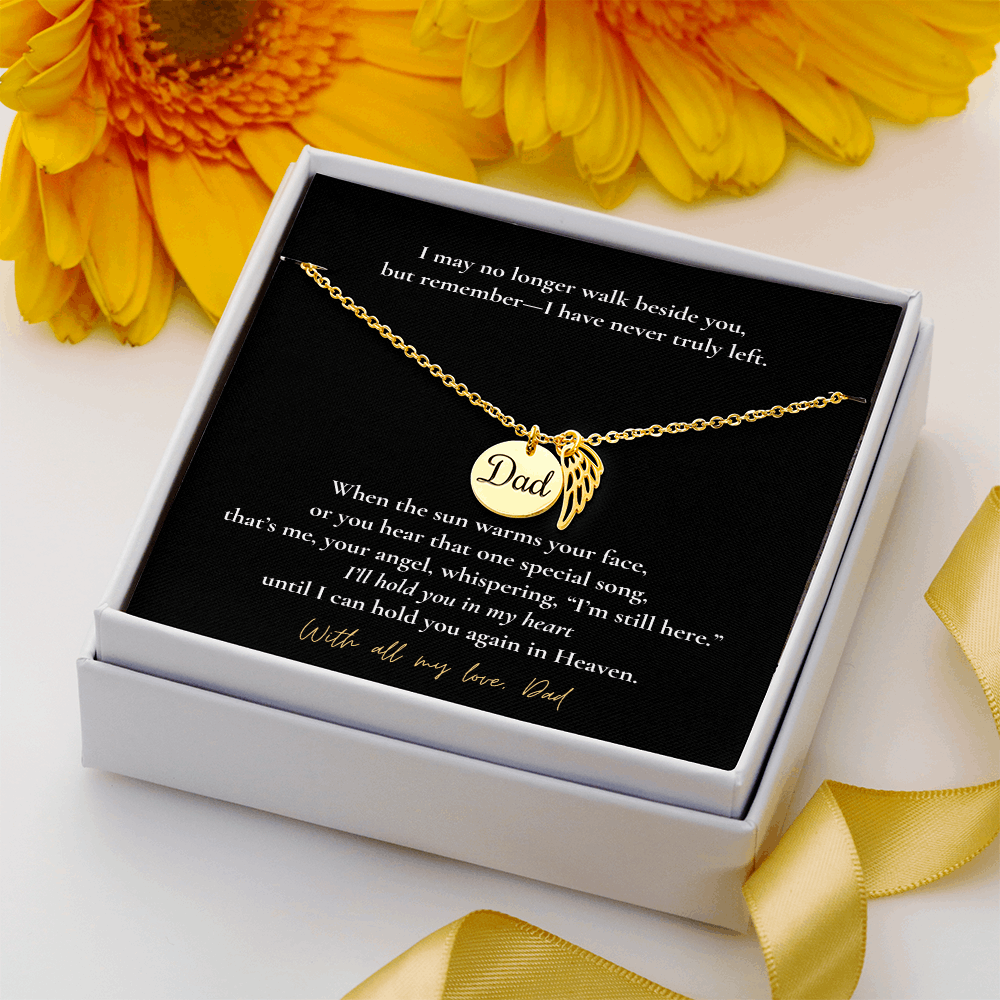 Memorial Jewelry for Loss of Dad – Remembrance Necklace with Angel Wing – Sympathy Gift Keepsake