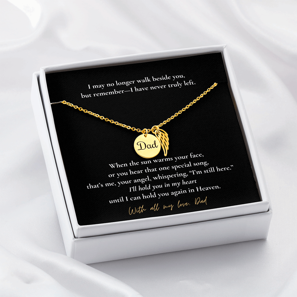 Memorial Jewelry for Loss of Dad – Remembrance Necklace with Angel Wing – Sympathy Gift Keepsake