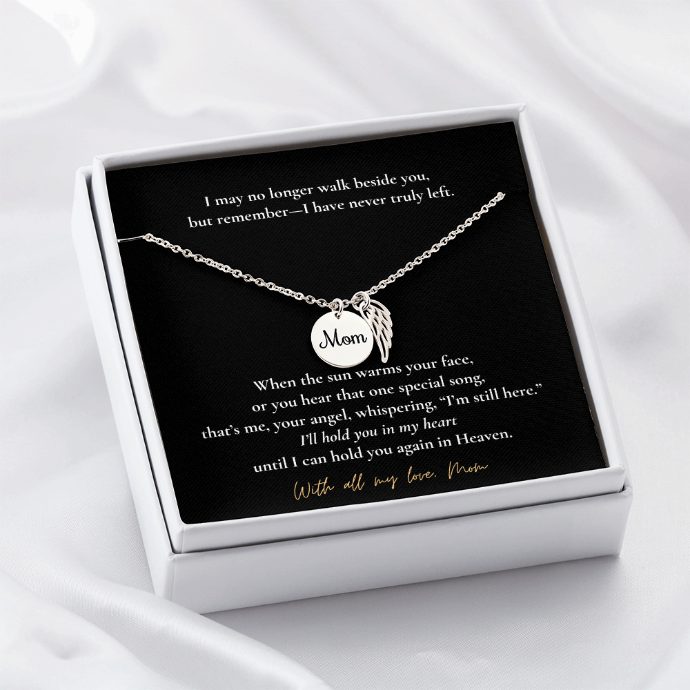 Memorial Jewelry for Loss of Mom – Remembrance Necklace with Angel Wing – Sympathy Gift Keepsake