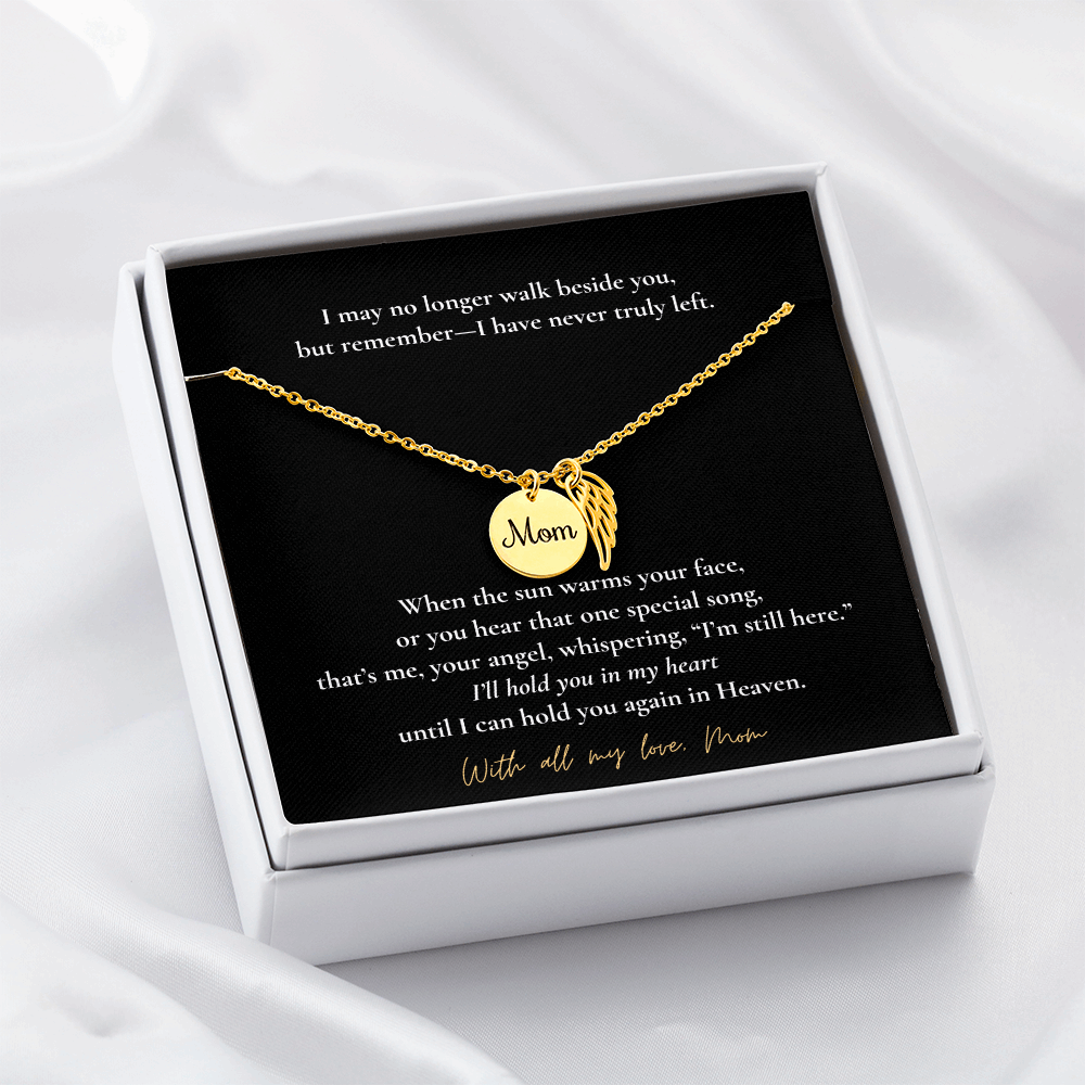 Memorial Jewelry for Loss of Mom – Remembrance Necklace with Angel Wing – Sympathy Gift Keepsake
