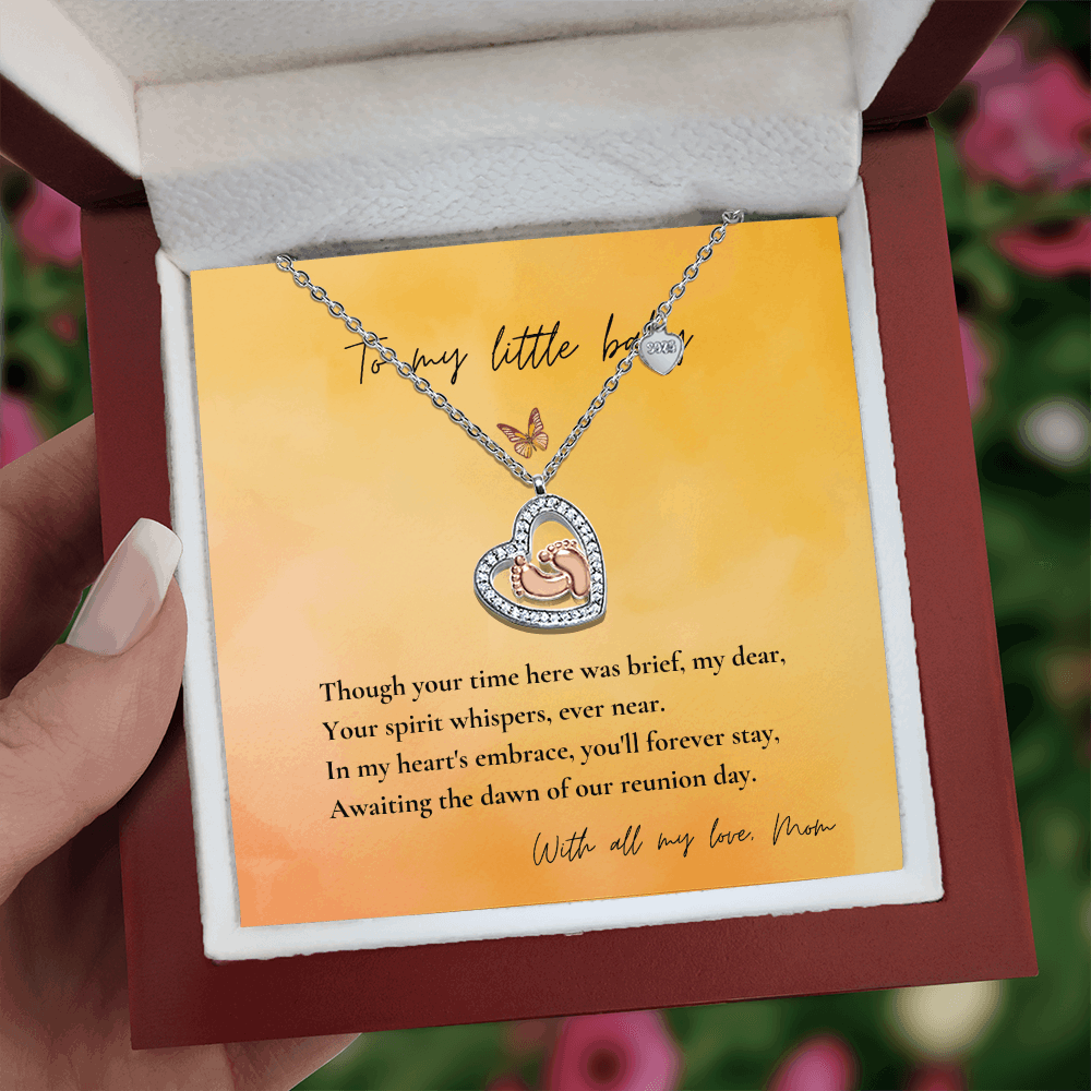 Loss of Child Memorial Necklace | Infant Loss Keepsake Jewelry | Baby Feet Heart Bereavement Gift for Mom