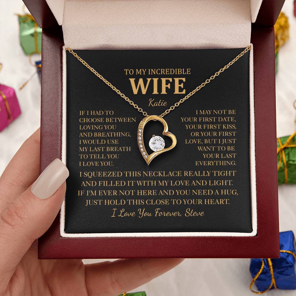 Personalized To My Wife Heart Necklace - Romantic Gift Set with Message Card