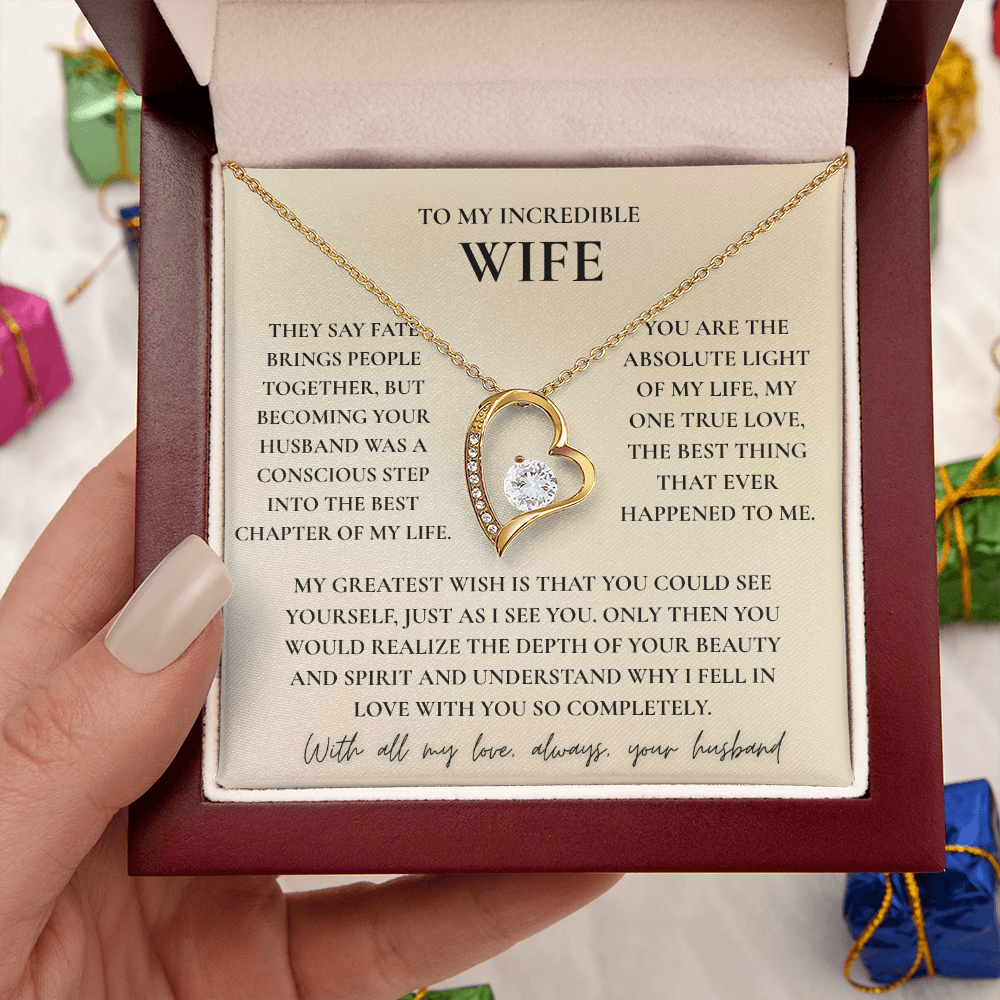 To My Wife Necklace - Romantic Heart Gift with Message Card