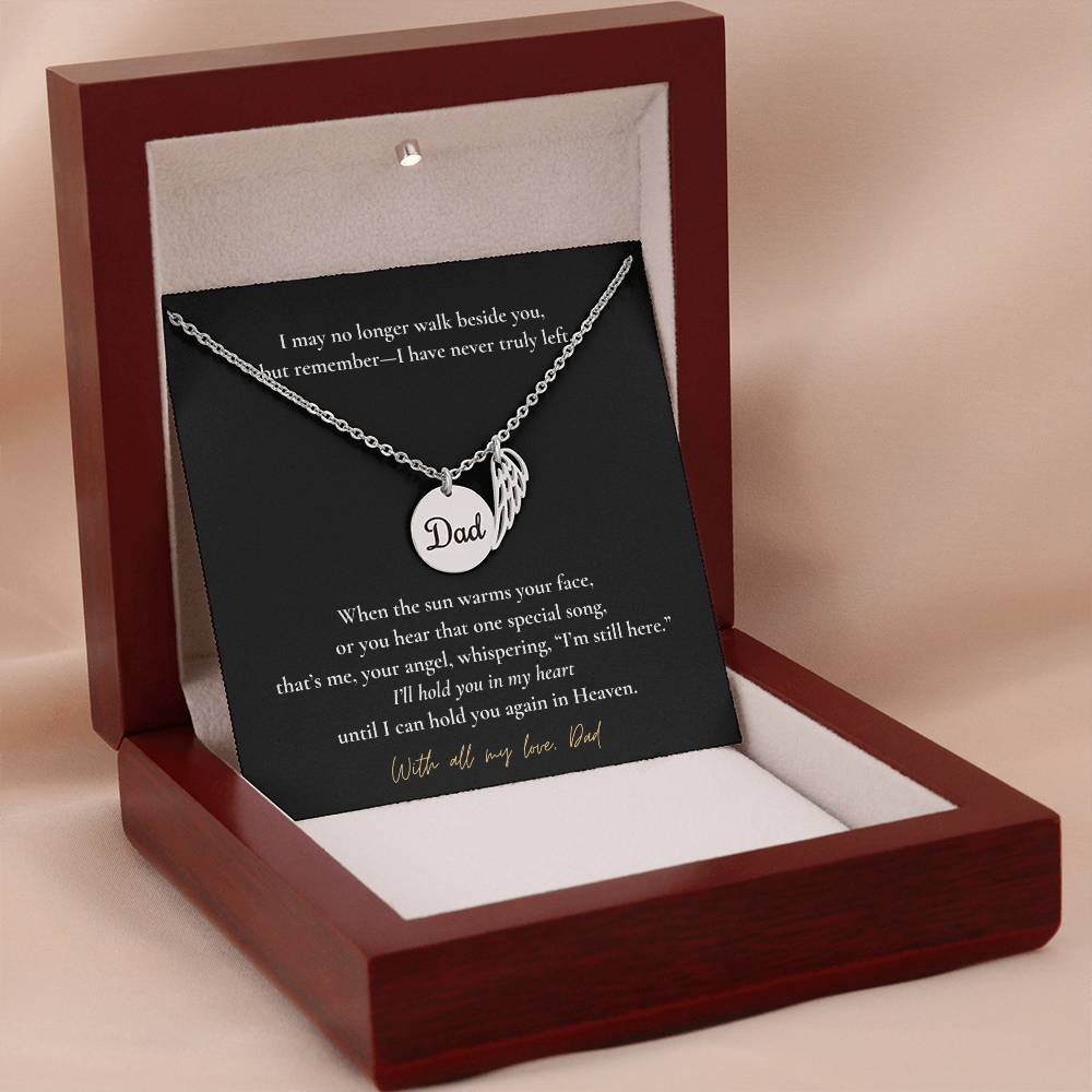 Memorial Jewelry for Loss of Dad – Remembrance Necklace with Angel Wing – Sympathy Gift Keepsake