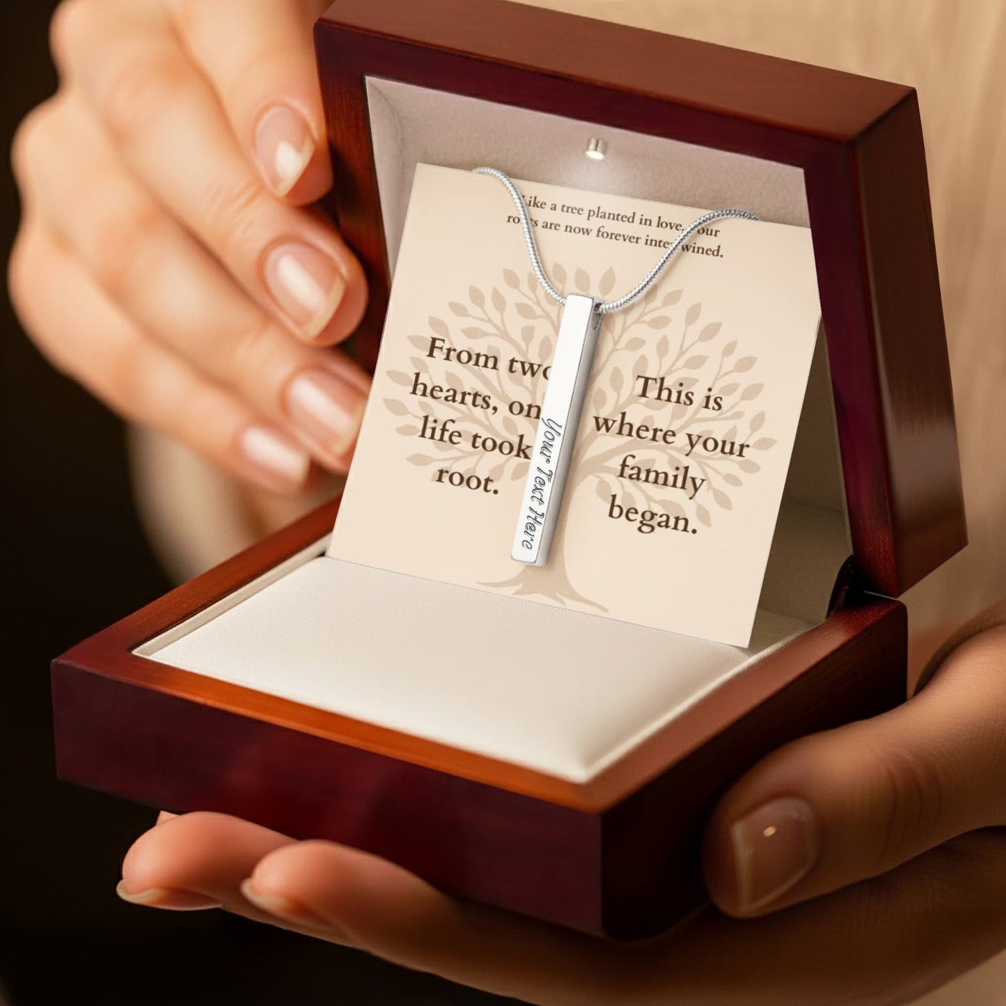 Personalized Family Tree Necklace for New Parents – Custom Engraved Pendant with Baby Name & Birth Date