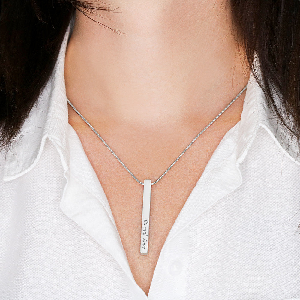 Custom 4-Sided Engraved Bar Necklace – Personalized Mom Gift with Kids' Names, Mother's Day Jewelry Keepsake