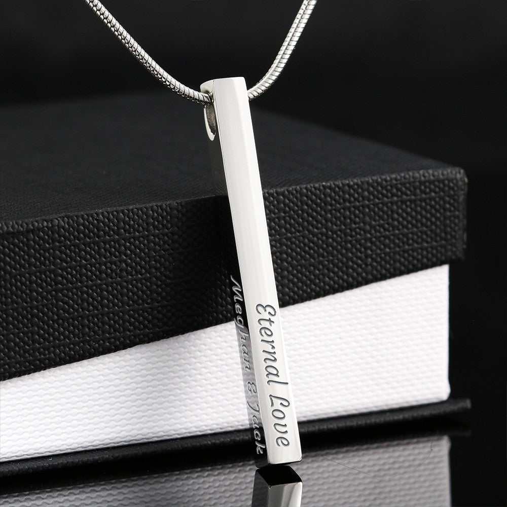 Custom 4-Sided Engraved Bar Necklace – Personalized Mom Gift with Kids' Names, Mother's Day Jewelry Keepsake