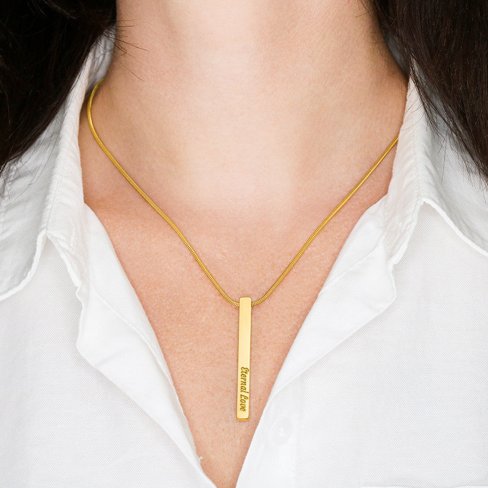 Custom 4-Sided Engraved Bar Necklace – Personalized Mom Gift with Kids' Names, Mother's Day Jewelry Keepsake