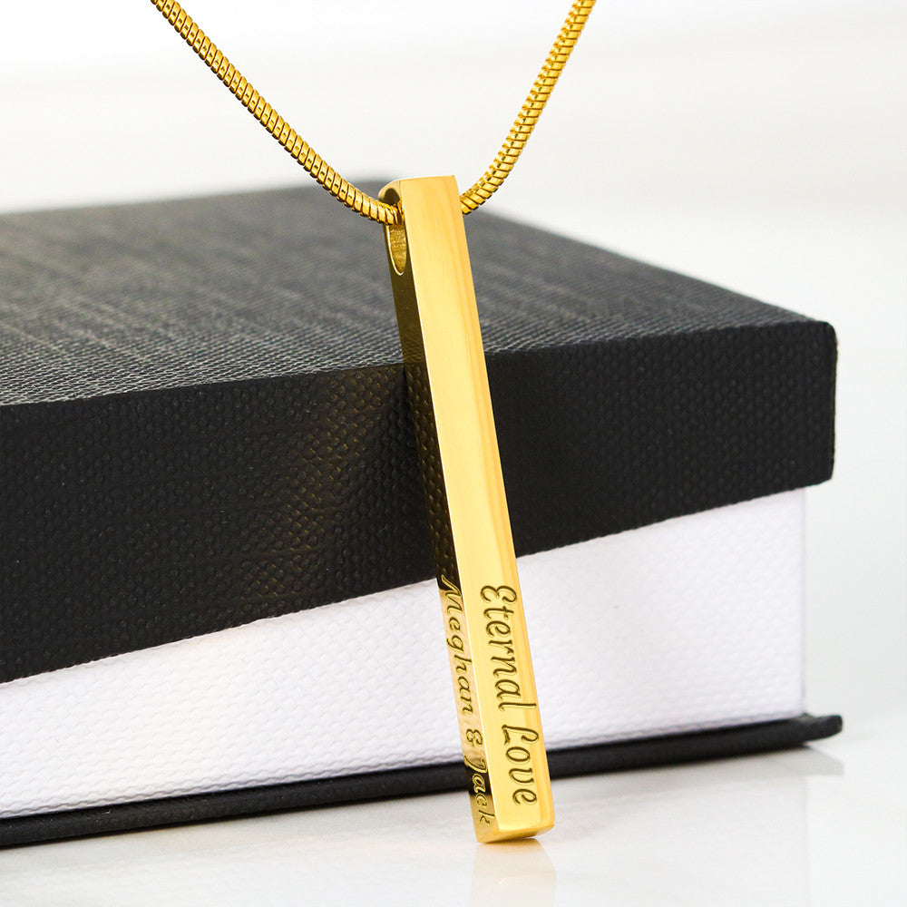 Custom 4-Sided Engraved Bar Necklace – Personalized Mom Gift with Kids' Names, Mother's Day Jewelry Keepsake