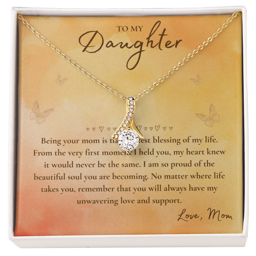 To My Daughter Necklace from Mom – Heart Pendant with Message Card in Soft Touch or Luxury Mahogany Box (Perfect Birthday, Graduation, or Christmas Gift)