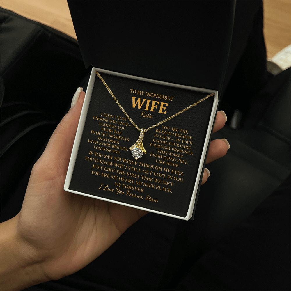 Personalized To My Wife Necklace - Romantic Gift Set with Message Card (Black Card)