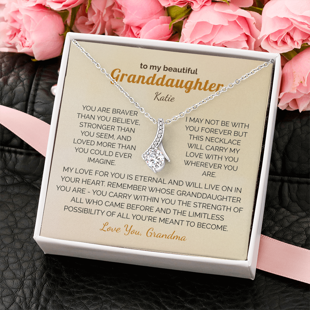 Personalized Granddaughter Gift Necklace - Jewelry with Inspirational Message from Grandma or Grandpa