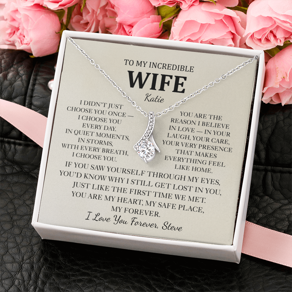 Personalized To My Wife Necklace - Romantic Gift Set with Message Card