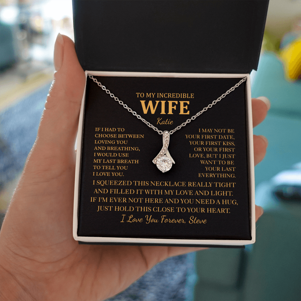 Personalized To My Wife Necklace - Romantic Gift Set with Message Card for Christmas, Anniversary or Birthday