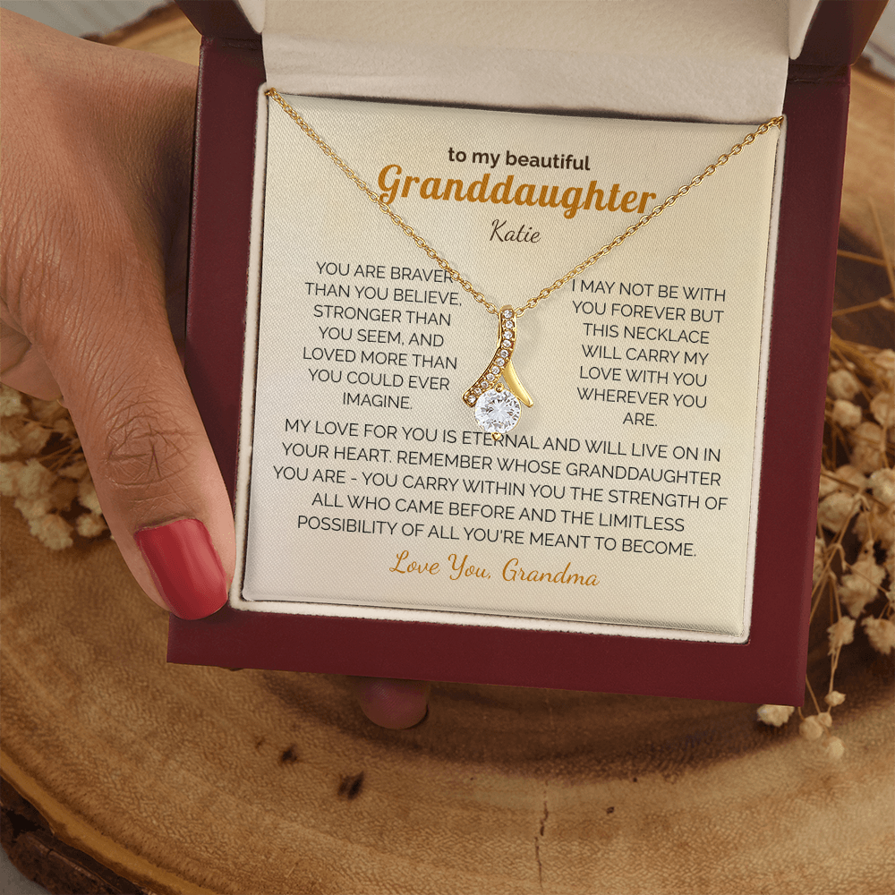 Personalized Granddaughter Gift Necklace - Jewelry with Inspirational Message from Grandma or Grandpa