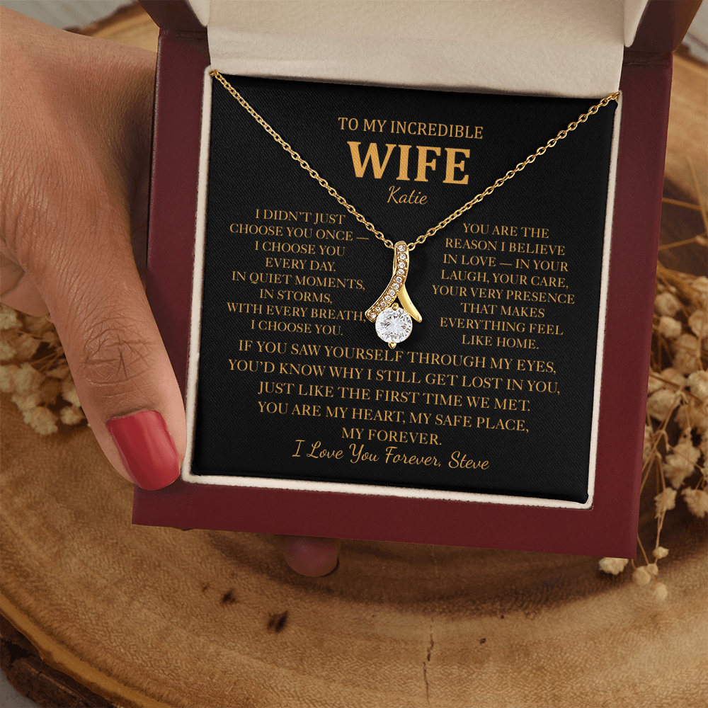 Personalized To My Wife Necklace - Romantic Gift Set with Message Card (Black Card)