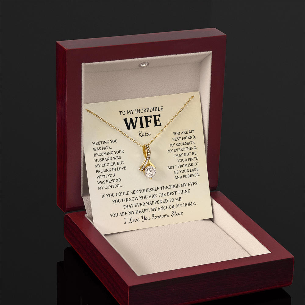 Personalized “To My Wife” Necklace – Romantic Gift Set (Beige Card)