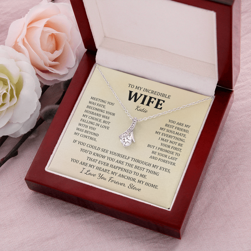 Personalized “To My Wife” Necklace – Romantic Gift Set (Beige Card)