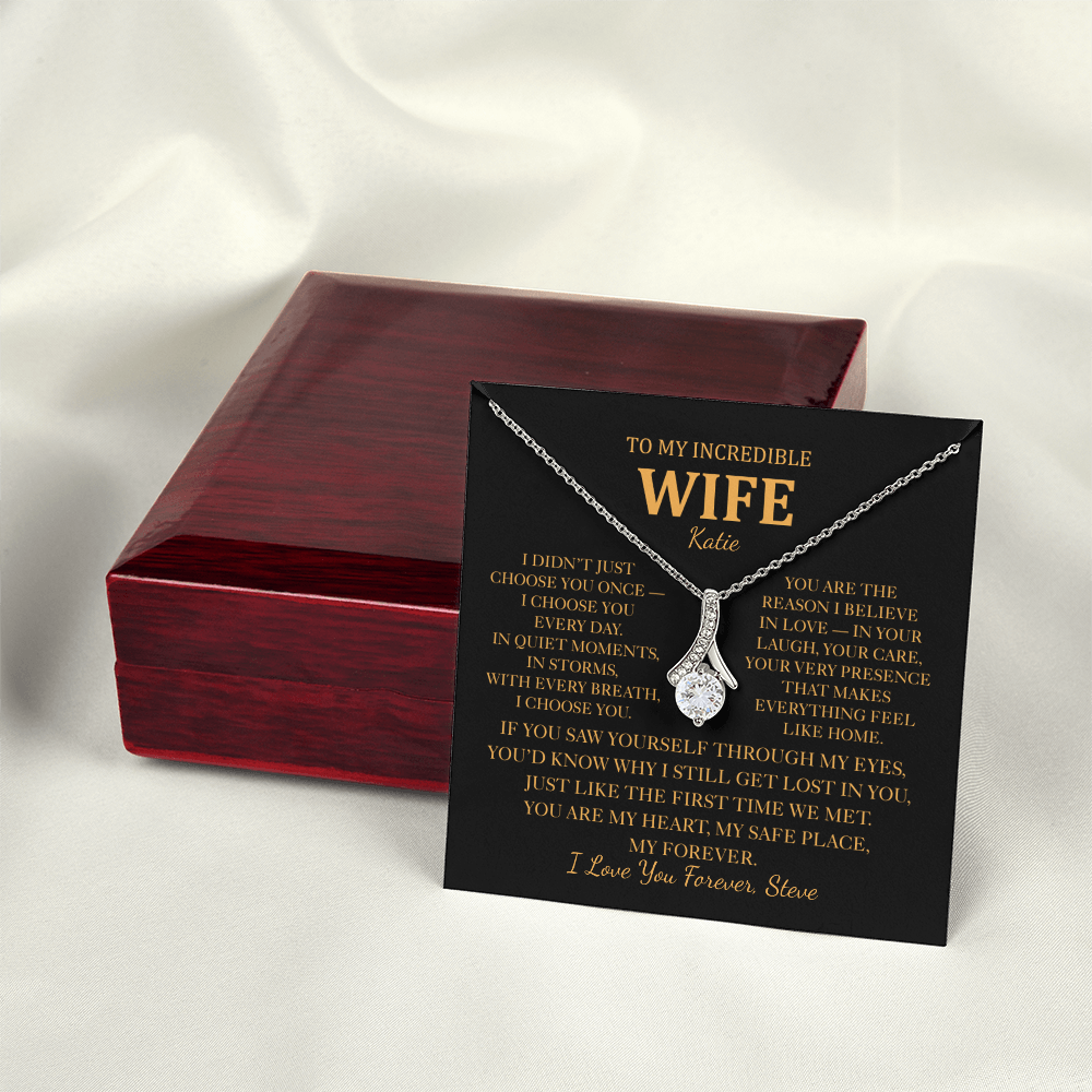 Personalized To My Wife Necklace - Romantic Gift Set with Message Card (Black Card)
