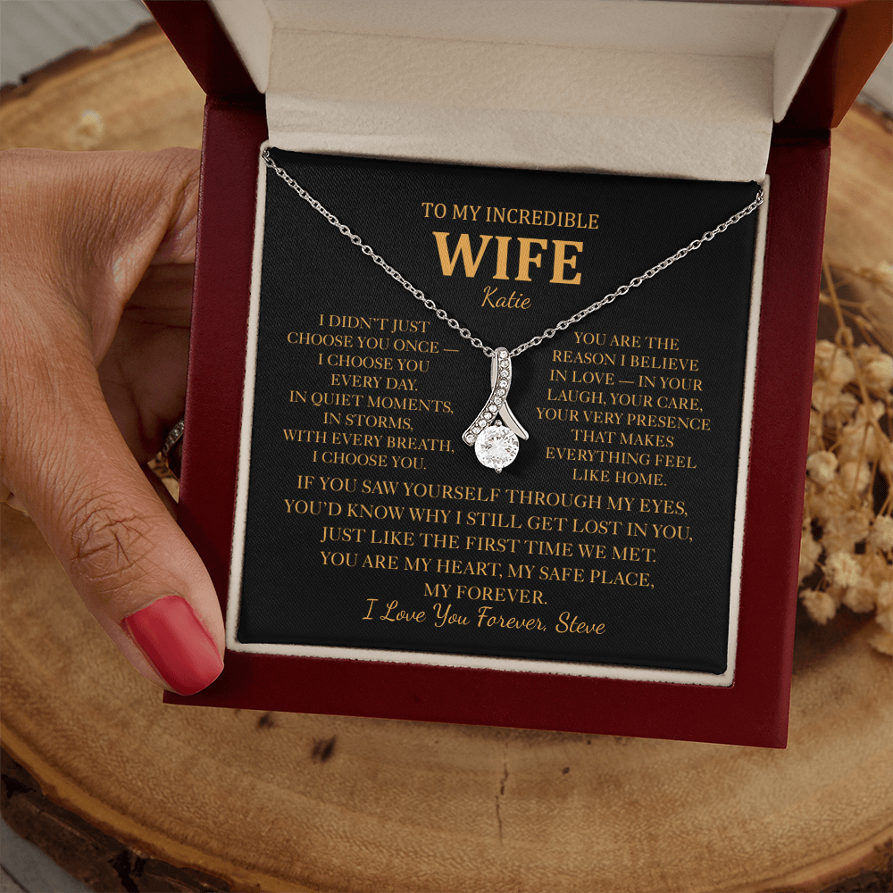 Personalized To My Wife Necklace - Romantic Gift Set with Message Card (Black Card)