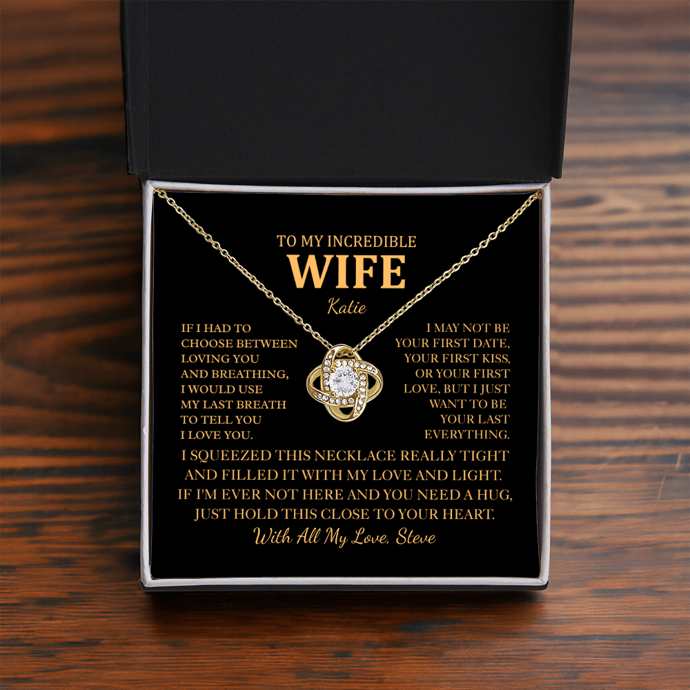 Personalized To My Wife Necklace - Romantic Love Knot Gift Set for Christmas, Anniversary or Birthday