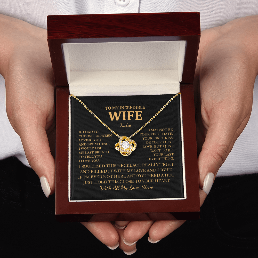 Personalized To My Wife Necklace - Romantic Love Knot Gift Set for Christmas, Anniversary or Birthday