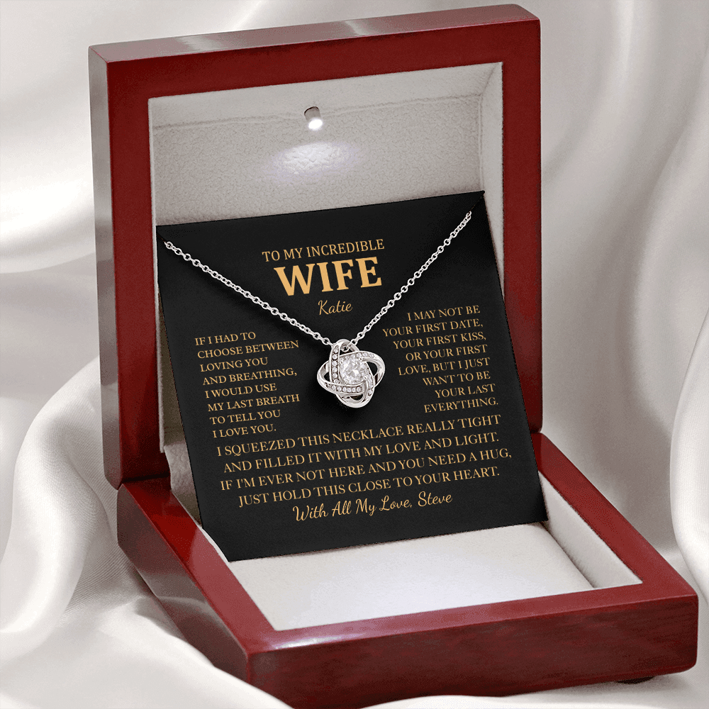 Personalized To My Wife Necklace - Romantic Love Knot Gift Set for Christmas, Anniversary or Birthday