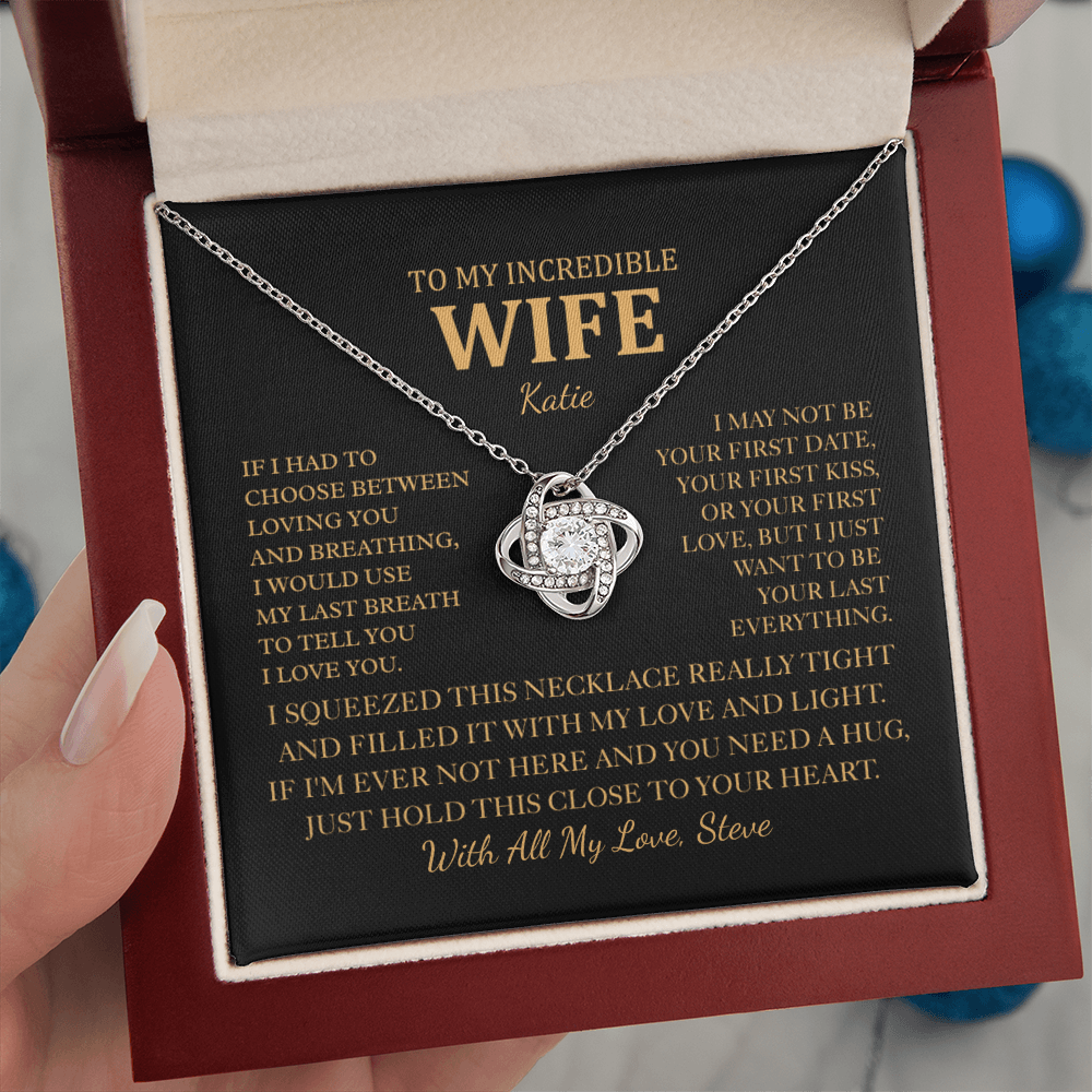 Personalized To My Wife Necklace - Romantic Love Knot Gift Set for Christmas, Anniversary or Birthday