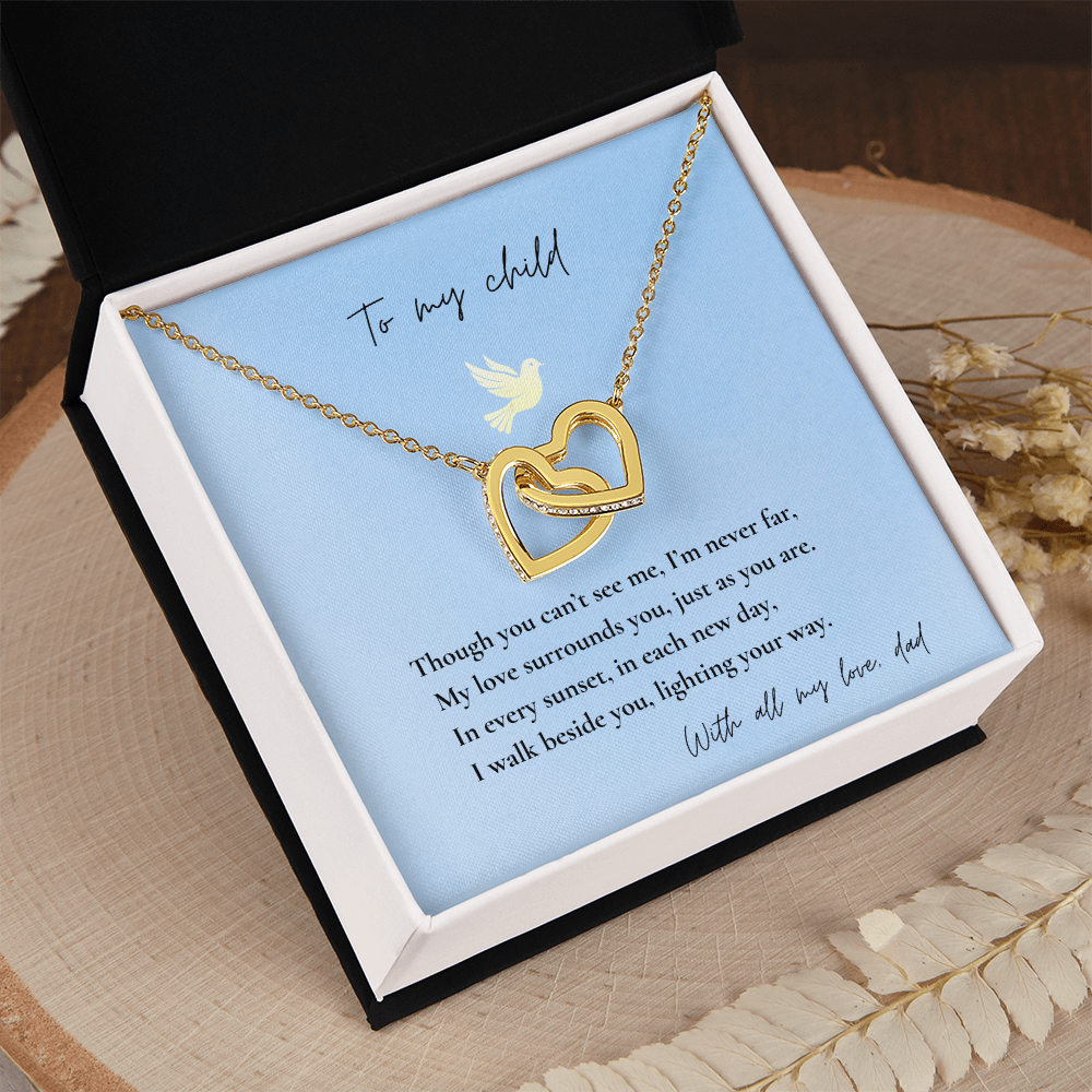 Loss of Dad Memorial Necklace – Interlocking Hearts Jewelry in Gold & Silver | Sympathy Gift for Daughter or Son Missing Father