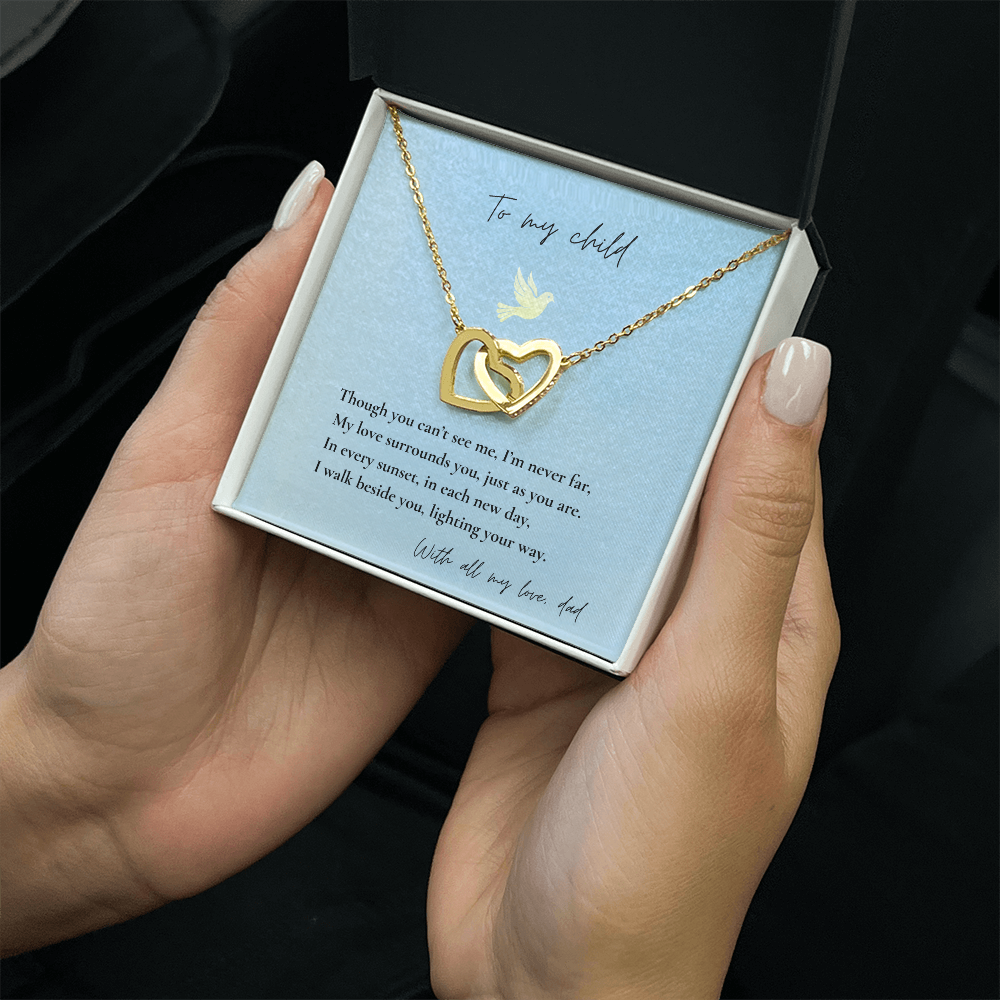Loss of Dad Memorial Necklace – Interlocking Hearts Jewelry in Gold & Silver | Sympathy Gift for Daughter or Son Missing Father