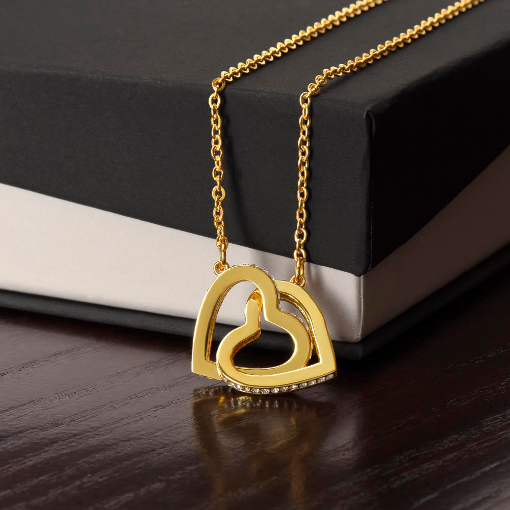 Personalized Granddaughter Gift Necklace - Interlocking Hearts Necklace with Message from Grandma or Grandpa (white card)