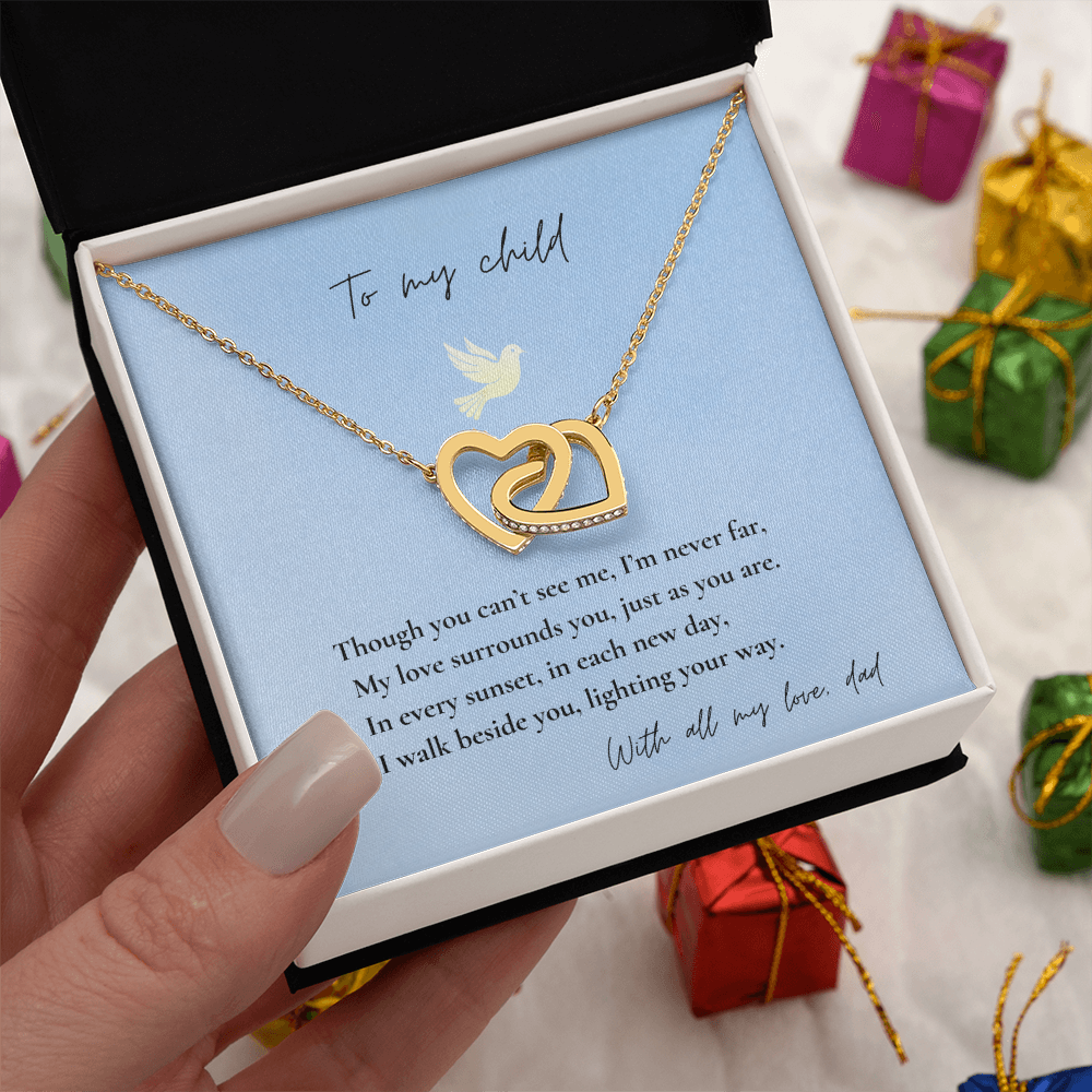 Loss of Dad Memorial Necklace – Interlocking Hearts Jewelry in Gold & Silver | Sympathy Gift for Daughter or Son Missing Father