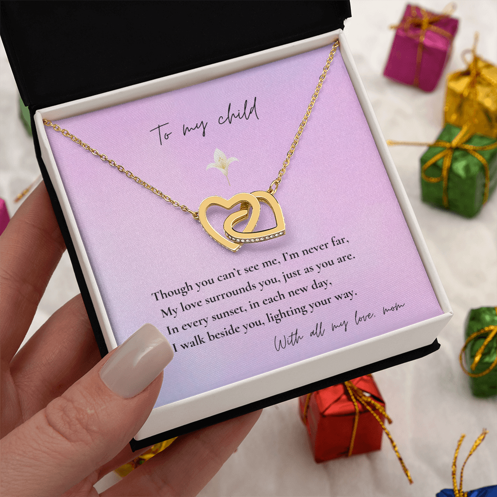 Loss of Mom Memorial Necklace – Interlocking Hearts Jewelry in Gold & Silver | Sympathy Gift for Daughter or Son Missing Mother