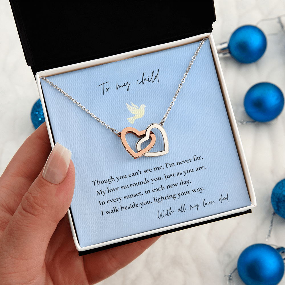 Loss of Dad Memorial Necklace – Interlocking Hearts Jewelry in Gold & Silver | Sympathy Gift for Daughter or Son Missing Father