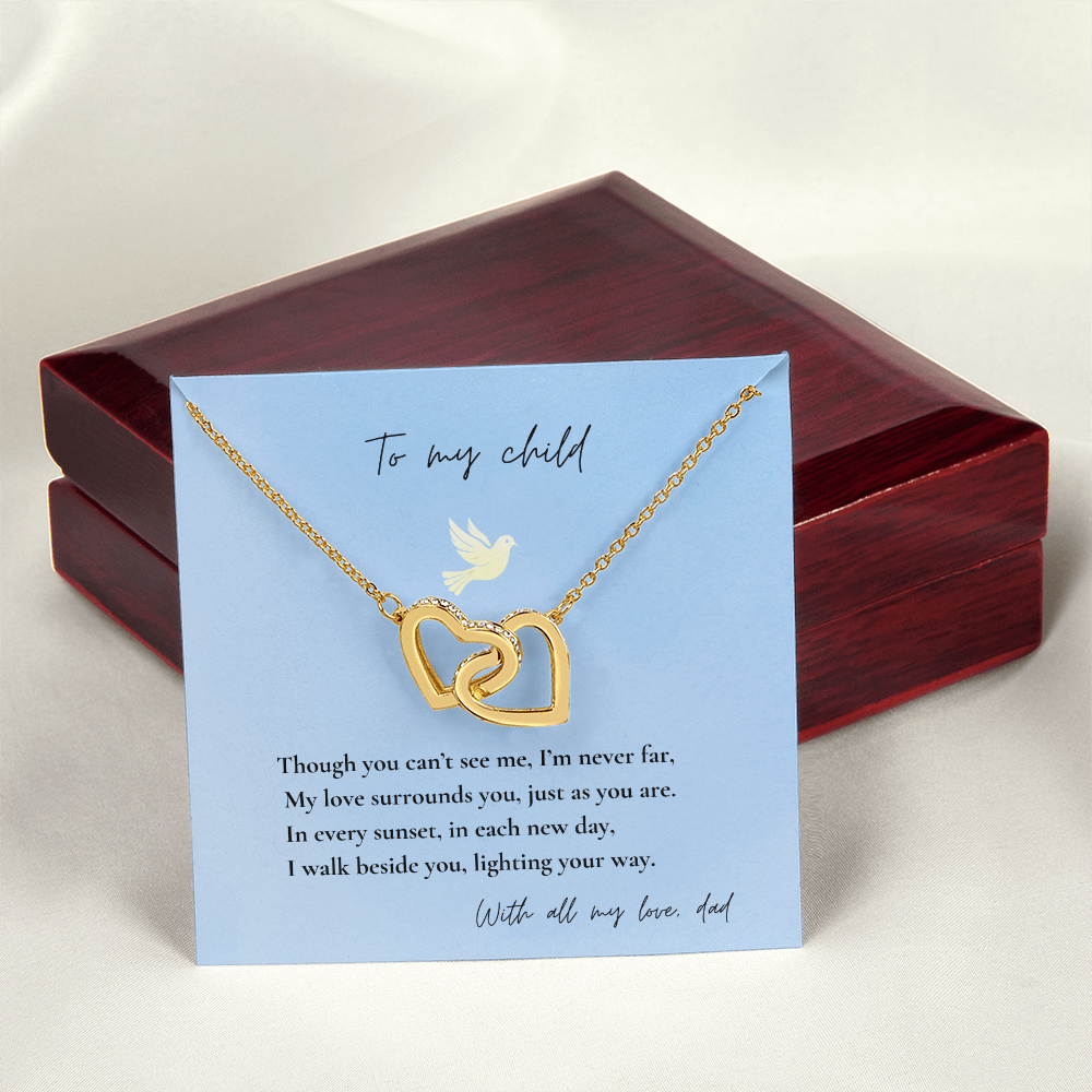 Loss of Dad Memorial Necklace – Interlocking Hearts Jewelry in Gold & Silver | Sympathy Gift for Daughter or Son Missing Father