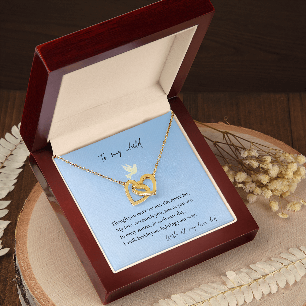 Loss of Dad Memorial Necklace – Interlocking Hearts Jewelry in Gold & Silver | Sympathy Gift for Daughter or Son Missing Father