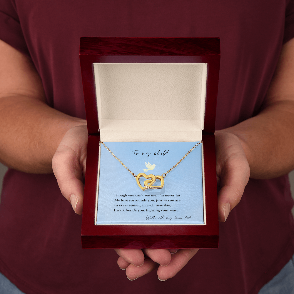 Loss of Dad Memorial Necklace – Interlocking Hearts Jewelry in Gold & Silver | Sympathy Gift for Daughter or Son Missing Father