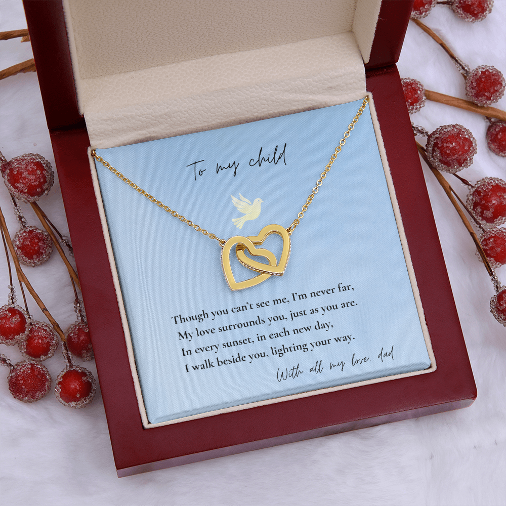 Loss of Dad Memorial Necklace – Interlocking Hearts Jewelry in Gold & Silver | Sympathy Gift for Daughter or Son Missing Father